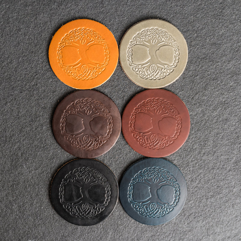 Celtic Tree Symbol Leather Coasters - Individual or Set of 4