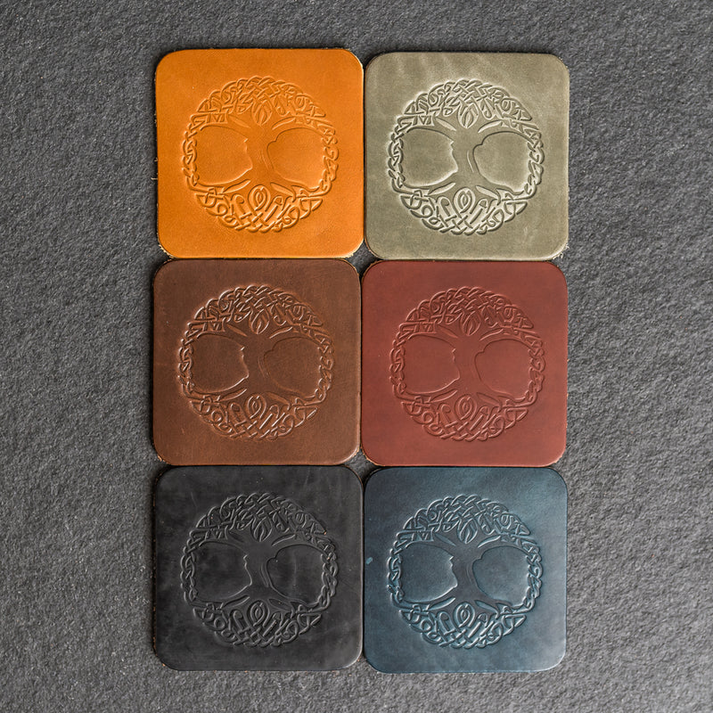 Celtic Tree Symbol Leather Coasters - Individual or Set of 4