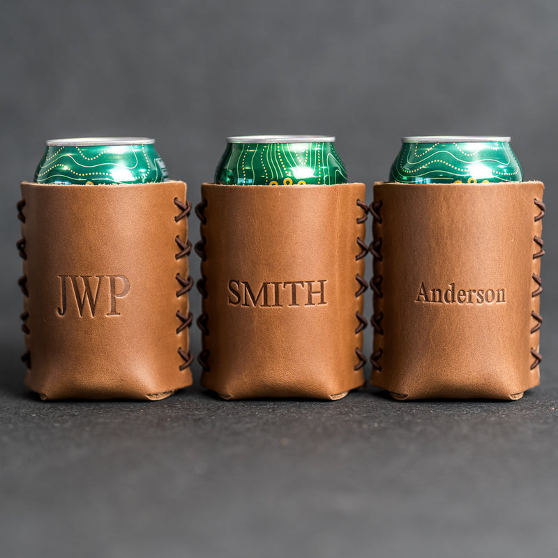 Limited Edition Green Leather Personalized Can Coozie