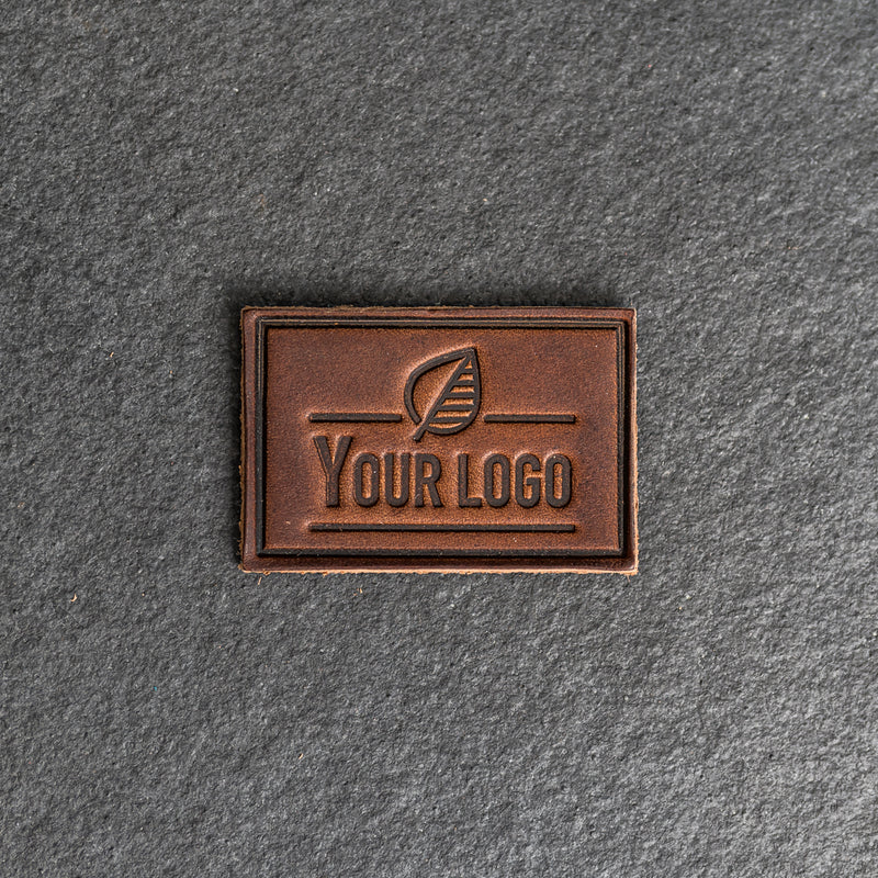 Your Logo Rectangle Leather Patch with optional Velcro added