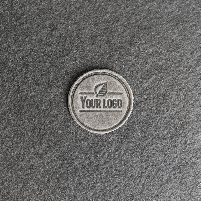 Your Logo Circle Leather Patch with optional Velcro added