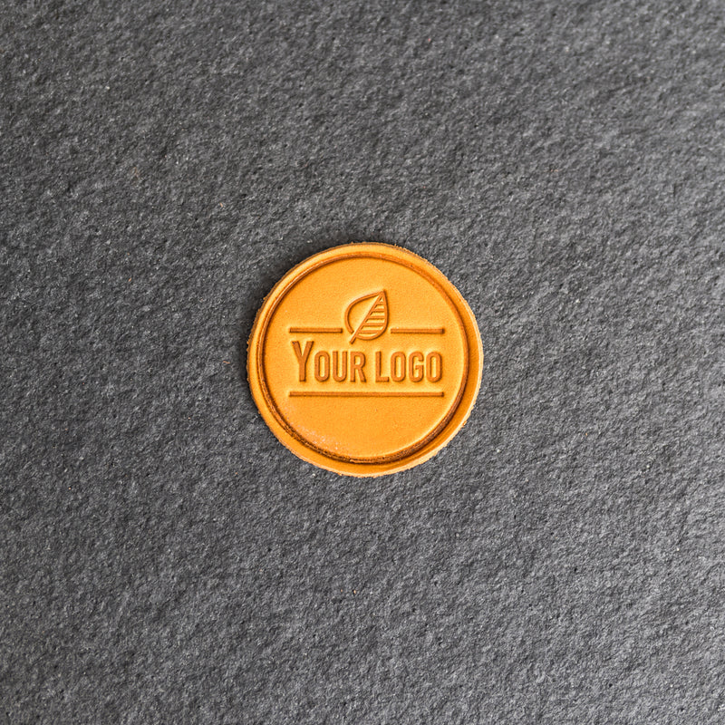 Your Logo Circle Leather Patch with optional Velcro added