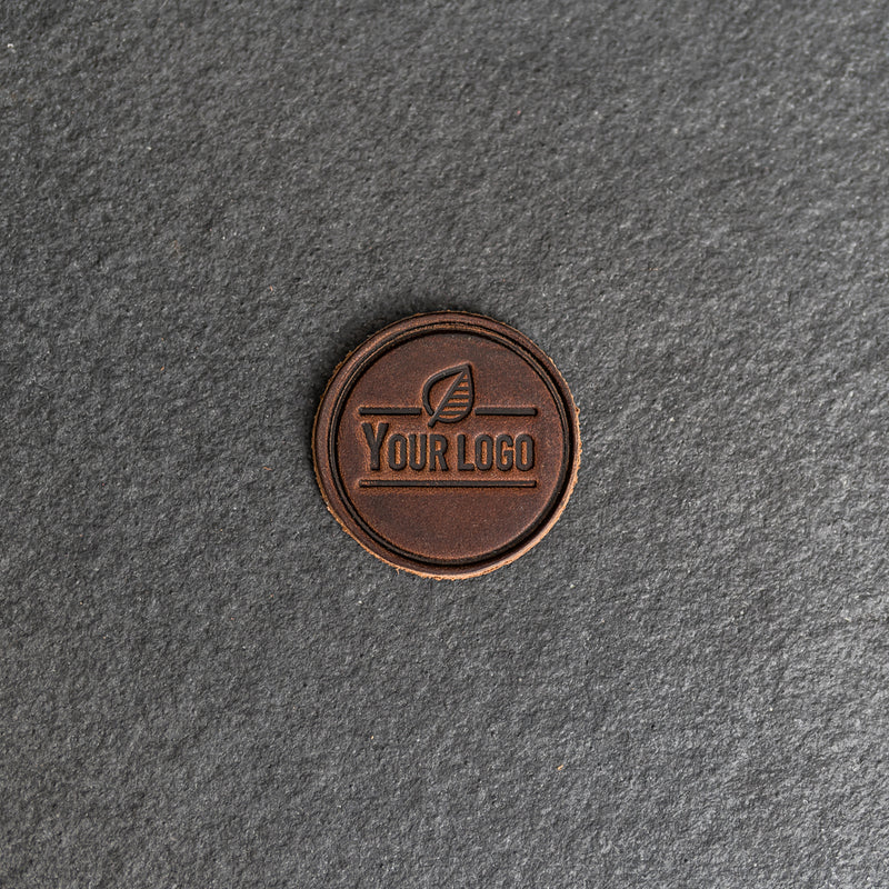 Your Logo Circle Leather Patch with optional Velcro added