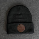 Beanie with Leather Patch Attached - Your Logo (Circle) Stamp