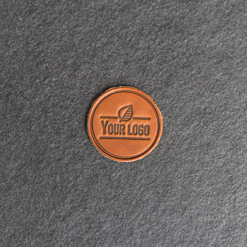 Your Logo Circle Leather Patch with optional Velcro added