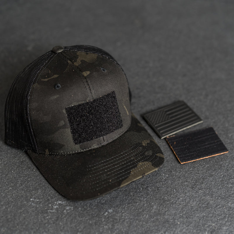 Leather Patch Tactical Hat - Trucker Style - American Flag