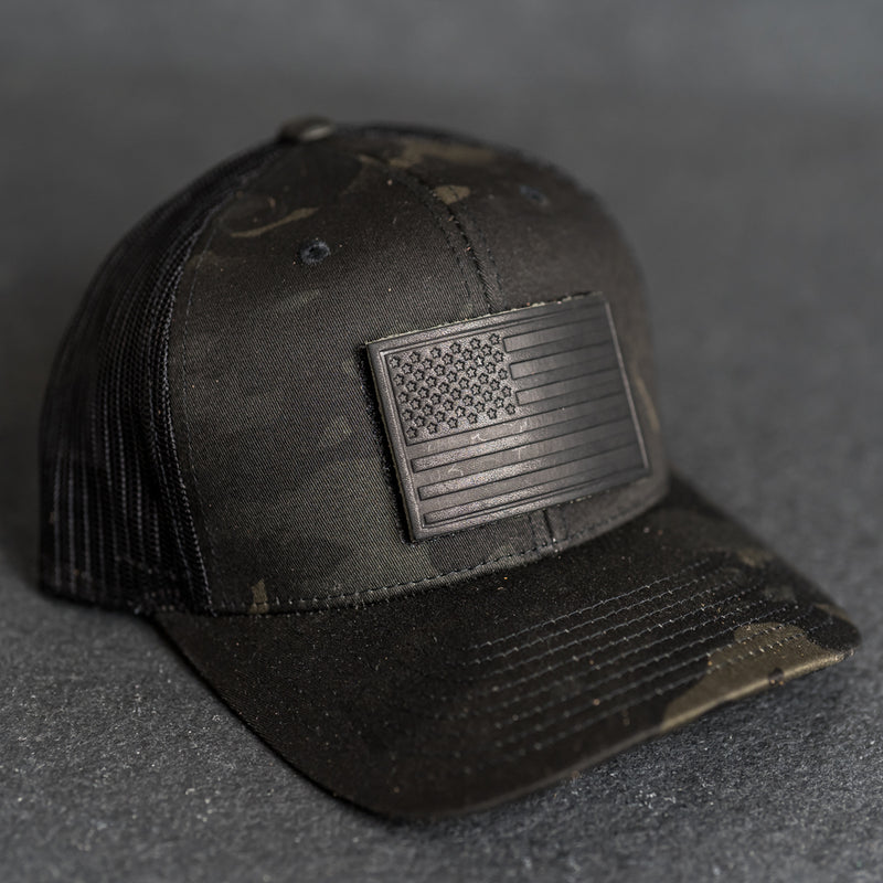 Leather Patch Tactical Hat - Trucker Style - American Flag