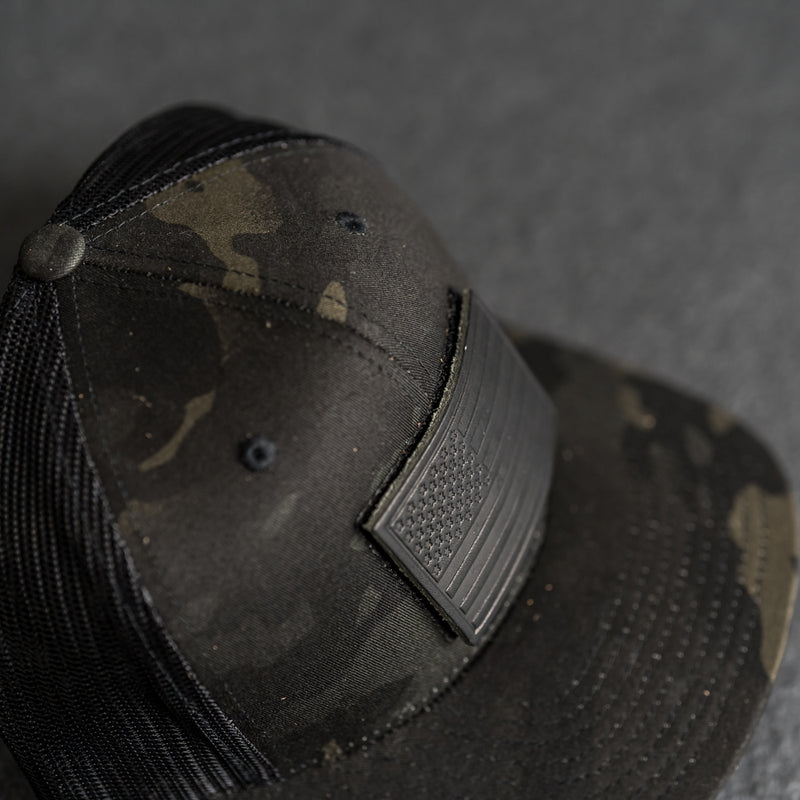 Leather Patch Tactical Hat - Trucker Style - American Flag
