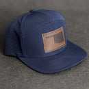 Leather Patch Flat Bill 7 Panel Perforated Performance Hat - Oklahoma Stamp
