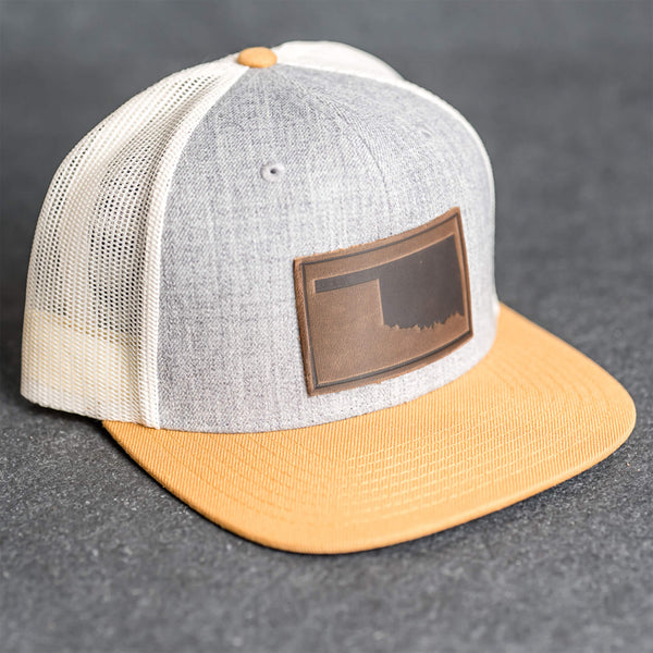 Leather Patch Flat Bill Trucker Hat - Oklahoma Stamp