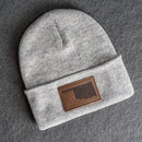 Beanie with Leather Patch Attached - Oklahoma Stamp