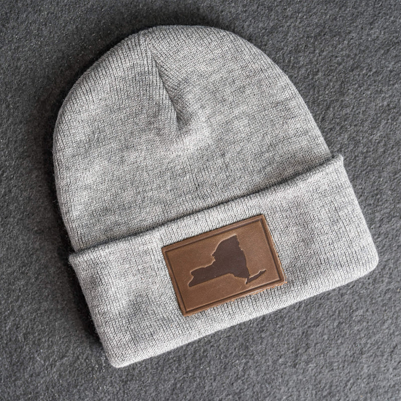 Beanie with Leather Patch Attached - New York Stamp