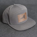 Leather Patch Flat Bill 7 Panel Perforated Performance Hat - New York Stamp