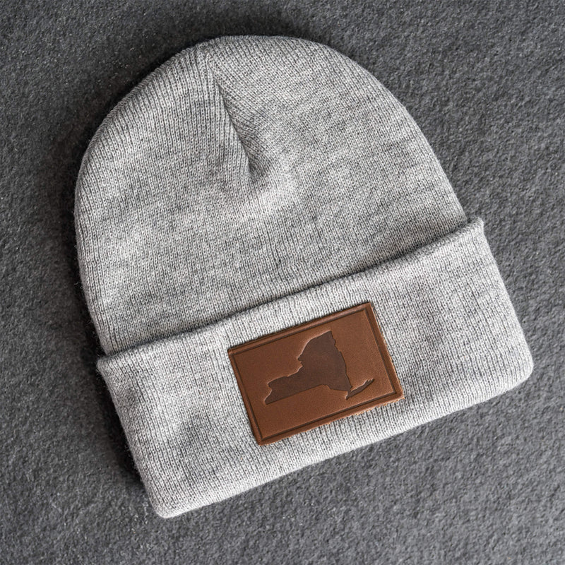 Beanie with Leather Patch Attached - New York Stamp