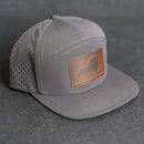 Leather Patch Flat Bill 7 Panel Perforated Performance Hat - New York Stamp