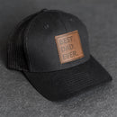 Leather Patch Trucker Style Hat - Best Dad Ever Stamp
