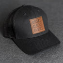 Leather Patch Trucker Style Hat - Best Dad Ever Stamp