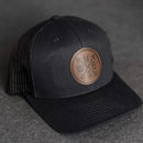 Leather Patch Trucker Style Hat - Compass Rose Stamp