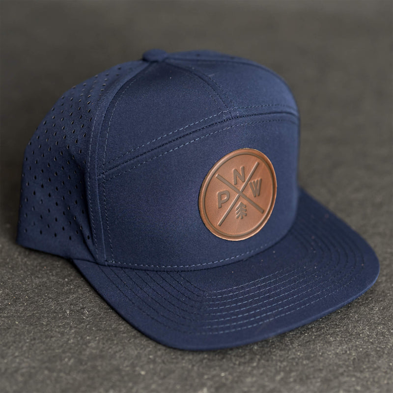 Leather Patch Flat Bill 7 Panel Perforated Performance Hat - PNW Stamp