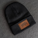 Beanie with Leather Patch Attached - Bison Stamp