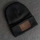 Beanie with Leather Patch Attached - American Flag Stamp
