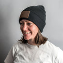 Beanie with Leather Patch Attached - American Flag Stamp