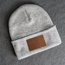 Beanie with Leather Patch Attached - American Flag Stamp