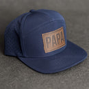 Leather Patch Flat Bill 7 Panel Perforated Performance Hat - Papa Stamp