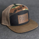 Leather Patch Flat Bill 7 Panel Trucker Hat - Papa Stamp