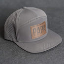 Leather Patch Flat Bill 7 Panel Perforated Performance Hat - Papa Stamp