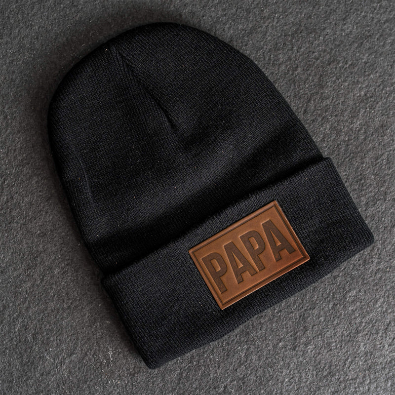 Beanie with Leather Patch Attached - Papa Stamp