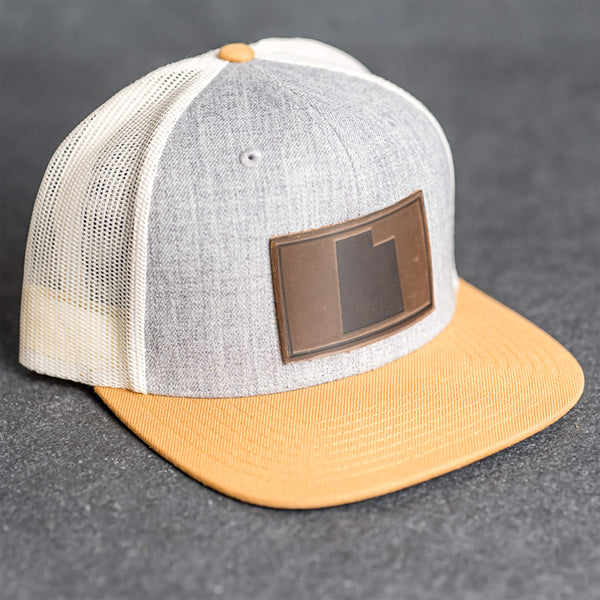 Leather Patch Flat Bill Trucker Hat - Utah Stamp