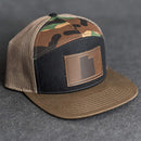 Leather Patch Flat Bill 7 Panel Trucker Hat - Utah Stamp