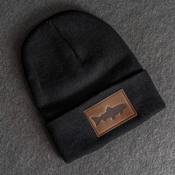 Beanie with Leather Patch Attached - Fish Stamp