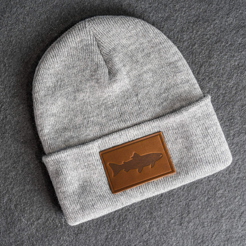 Beanie with Leather Patch Attached - Fish Stamp