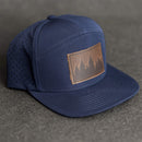 Leather Patch Flat Bill 7 Panel Perforated Performance Hat - Pine Trees Stamp