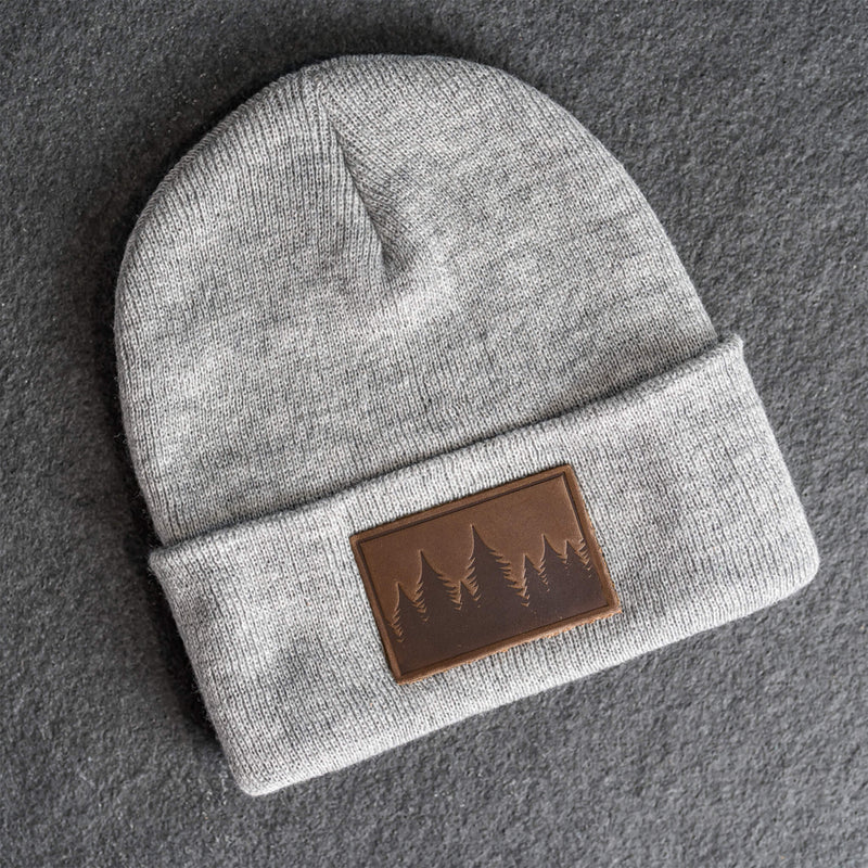 Beanie with Leather Patch Attached - Pine Tree Ridgeline Stamp