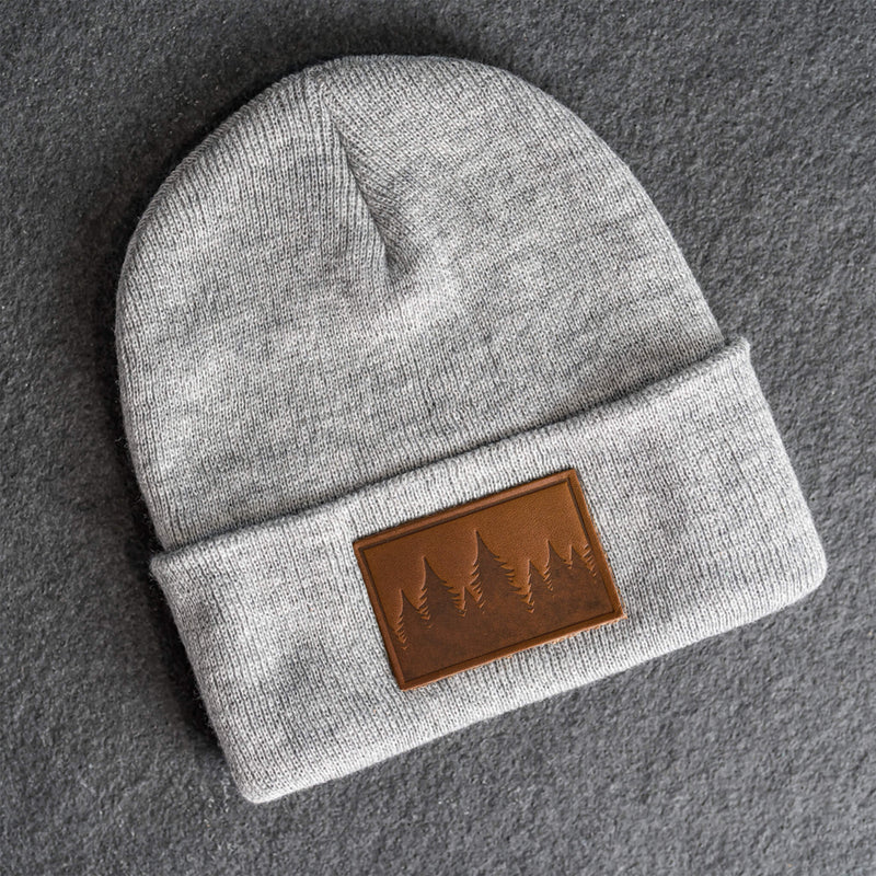 Beanie with Leather Patch Attached - Pine Tree Ridgeline Stamp