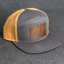 Leather Patch Flat Bill 7 Panel Trucker Hat - Pine Trees Stamp
