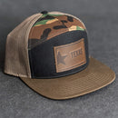 Leather Patch Flat Bill 7 Panel Trucker Hat - Texas License Plate Stamp