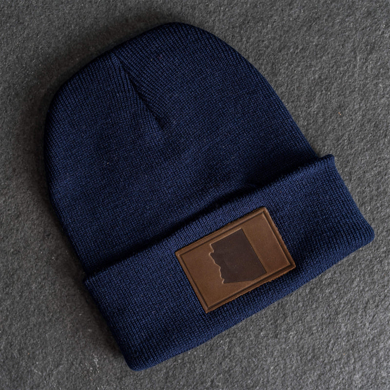 Beanie with Leather Patch Attached - Arizona Stamp