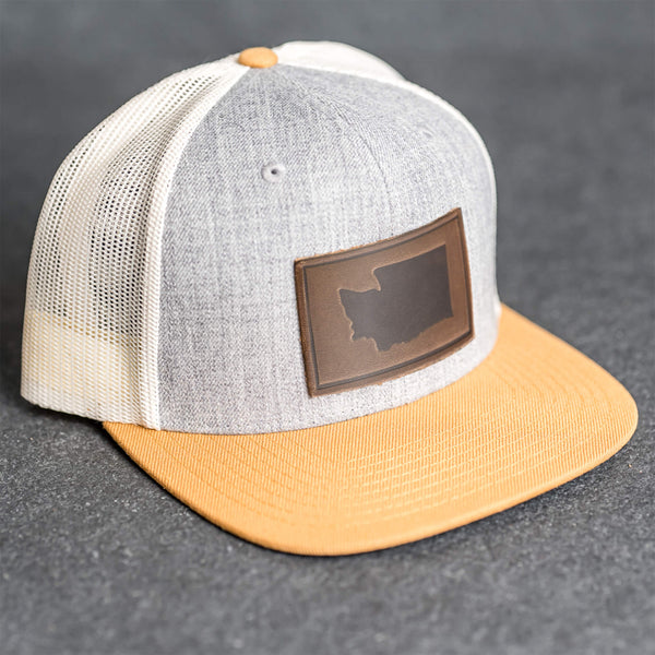 Leather Patch Flat Bill Trucker Hat - Washington Stamp