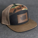 Leather Patch Flat Bill 7 Panel Trucker Hat - Washington Stamp