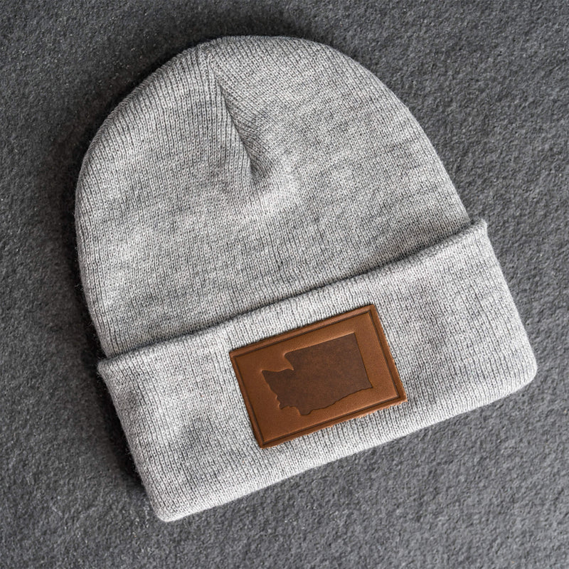 Beanie with Leather Patch Attached - Washington Stamp