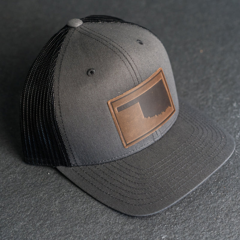 Leather Patch Trucker Style Hat - Oklahoma Stamp