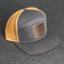 Leather Patch Flat Bill 7 Panel Trucker Hat - Best Dad Ever Stamp