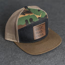 Leather Patch Flat Bill 7 Panel Trucker Hat - Best Dad Ever Stamp