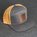 Leather Patch Flat Bill 7 Panel Trucker Hat - Best Dad Ever Stamp