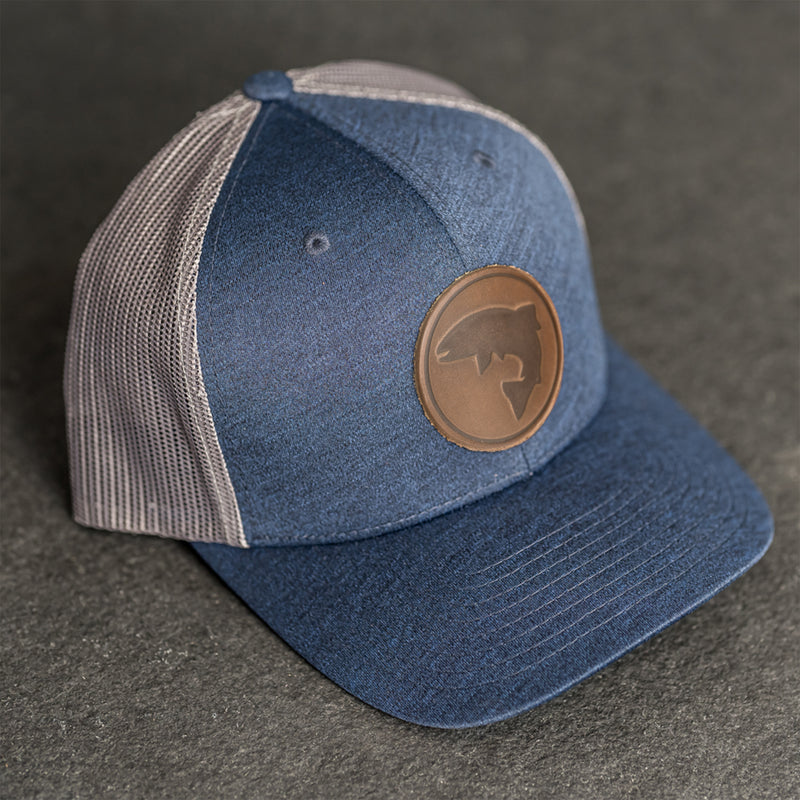 Leather Patch Performance Style Trucker Hat - Circle Patch - Fish Stamp