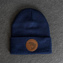 Beanie with Leather Patch Attached - Fish (Circle) Stamp